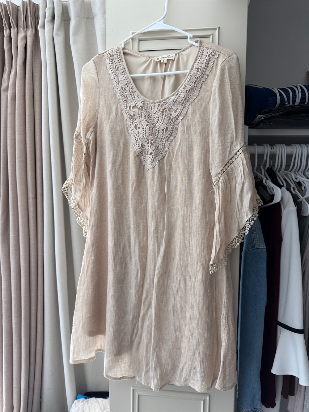 Boho Cream Lace-Trim Tunic Top